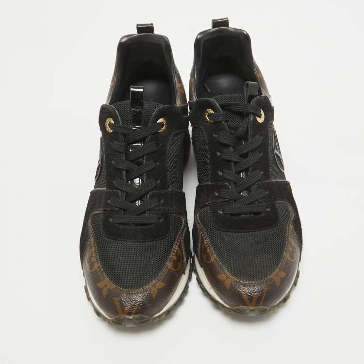 Pre Owned Louis Vuitton Black/Brown Monogram Coated Canvas and Mesh Run Away Low Top Sneakers Size 39
