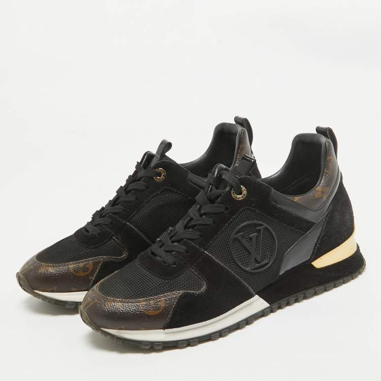 Pre Owned Louis Vuitton Black/Brown Monogram Coated Canvas and Mesh Run Away Low Top Sneakers Size 39