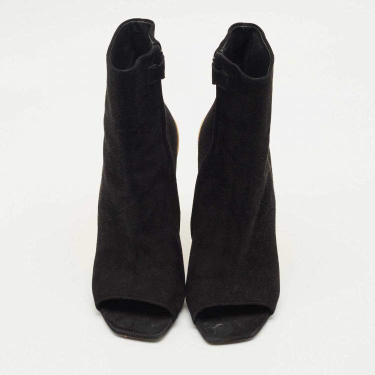 Pre Owned Louis Vuitton Black Suede Wedge Ankle Length Boots Size 38