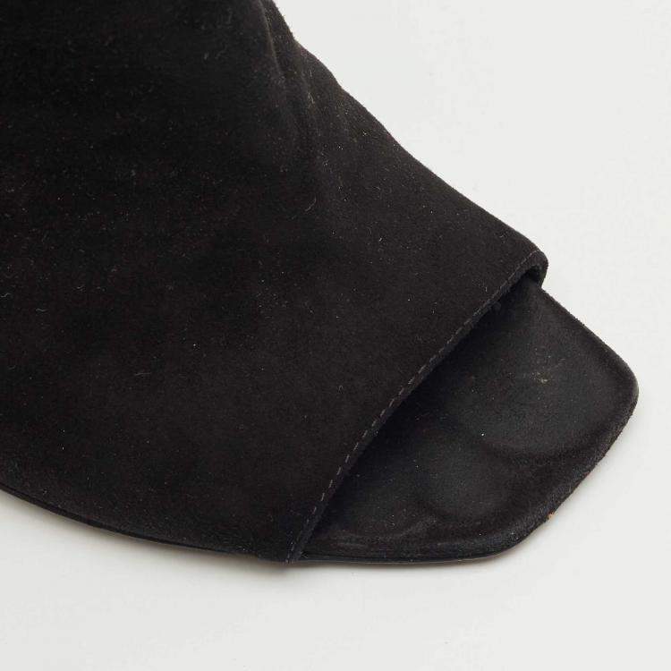 Pre Owned Louis Vuitton Black Suede Wedge Ankle Length Boots Size 38