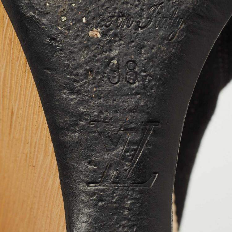 Pre Owned Louis Vuitton Black Suede Wedge Ankle Length Boots Size 38