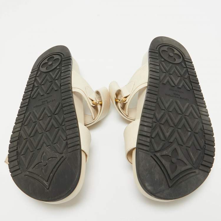 Pre Owned Louis Vuitton Cream Perforated Monogram Leather Bom Dia Slides Size 40