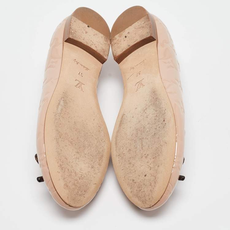 Pre Owned Louis Vuitton Pink Monogram Embossed Patent Leather Nina Ballet Flats Size 37