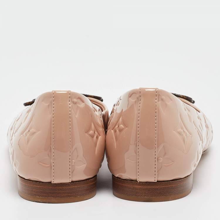 Pre Owned Louis Vuitton Pink Monogram Embossed Patent Leather Nina Ballet Flats Size 37