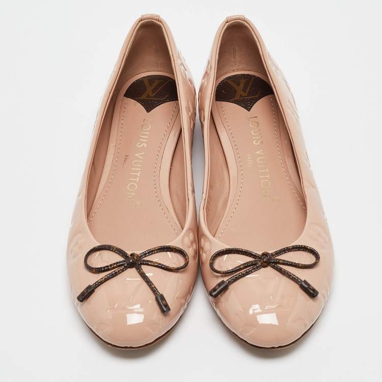 Pre Owned Louis Vuitton Pink Monogram Embossed Patent Leather Nina Ballet Flats Size 37