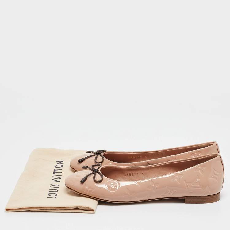 Pre Owned Louis Vuitton Pink Monogram Embossed Patent Leather Nina Ballet Flats Size 37