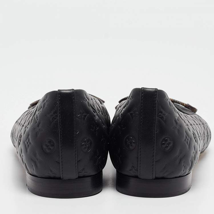 Pre Owned Louis Vuitton Black Leather Slip On Ballet Flats Size 37