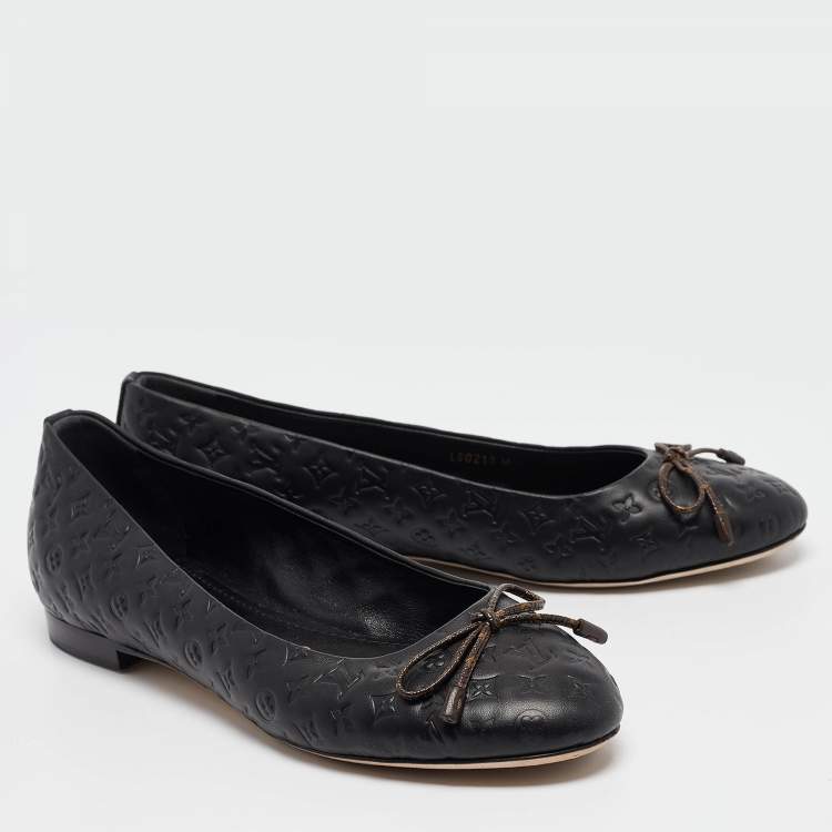 Pre Owned Louis Vuitton Black Leather Slip On Ballet Flats Size 37