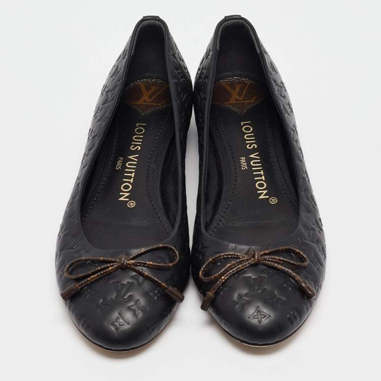 Pre Owned Louis Vuitton Black Leather Slip On Ballet Flats Size 37