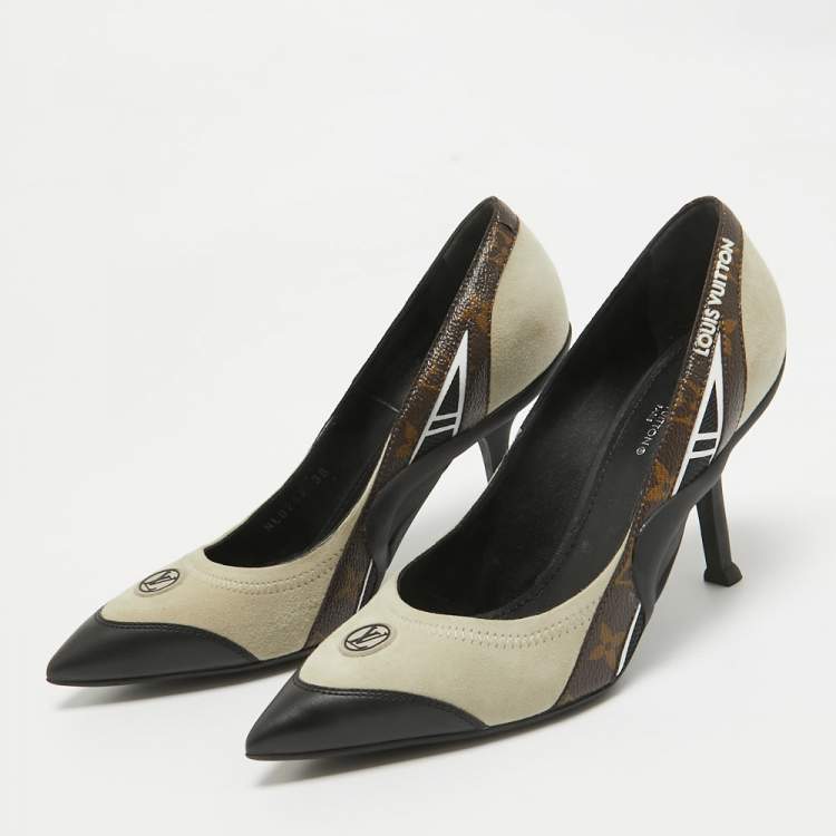 Pre Owned Louis Vuitton Multicolor Monogram Canvas and Suede Archlight Pumps Size 38