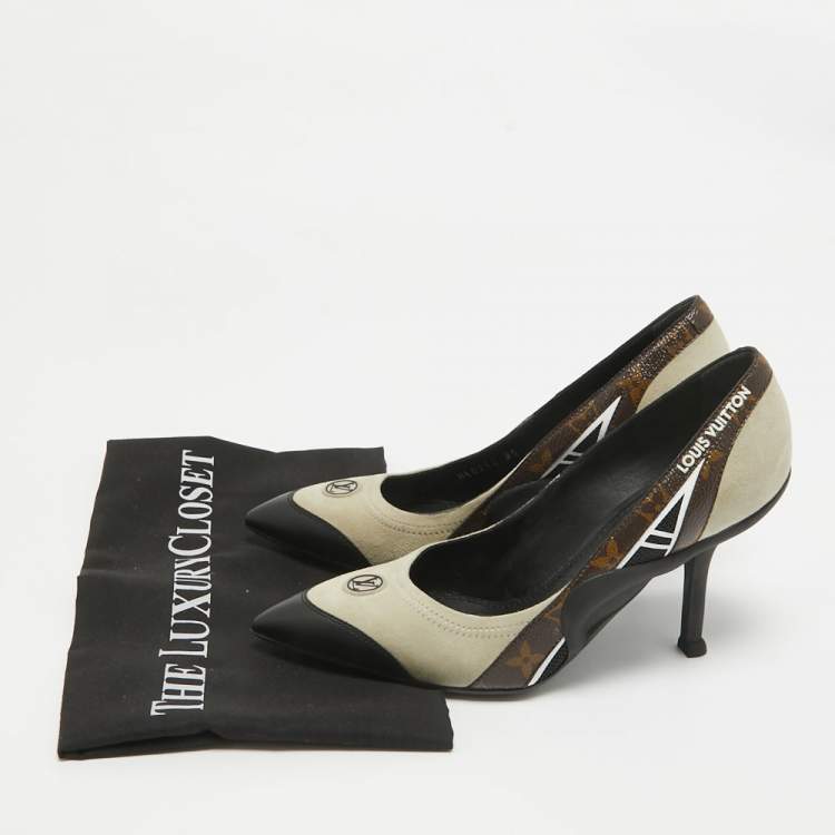 Pre Owned Louis Vuitton Multicolor Monogram Canvas and Suede Archlight Pumps Size 38