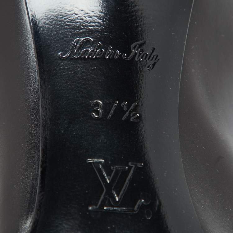 Pre Owned Louis Vuitton Black/Brown Leather and Studded Monogram Canvas Pointed Toe Pumps Size 37.5