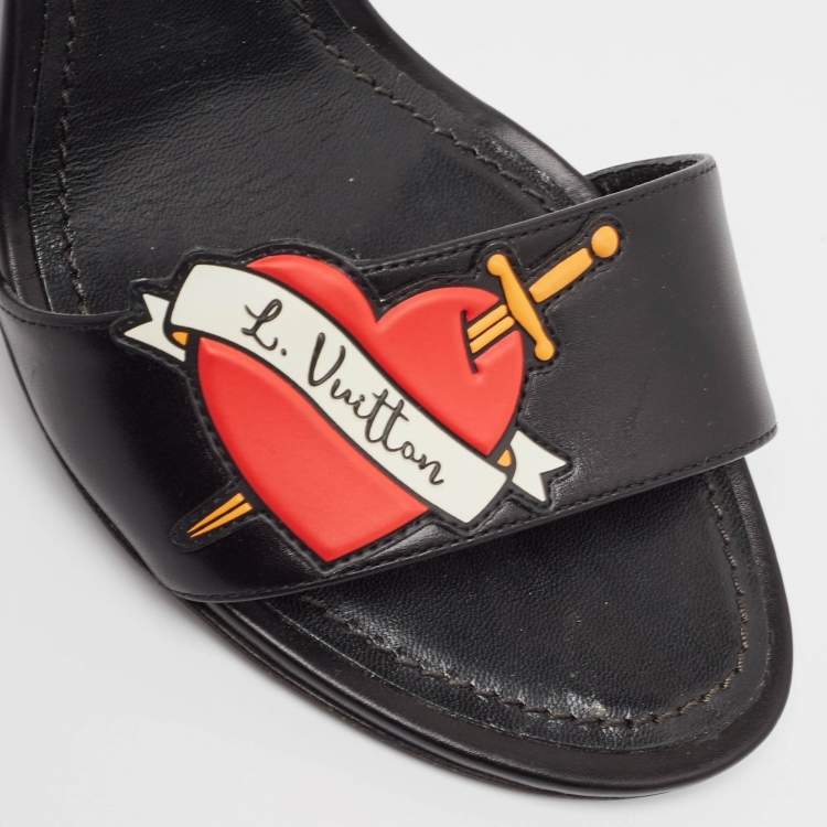 Pre Owned Louis Vuitton Black Leather Ankle Strap Sandals Size 38