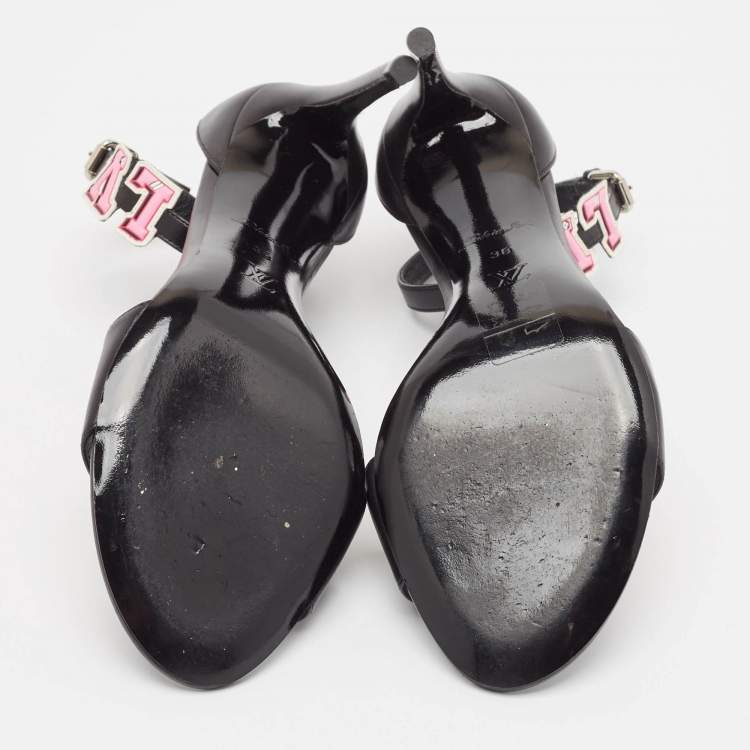 Pre Owned Louis Vuitton Black Leather Ankle Strap Sandals Size 38