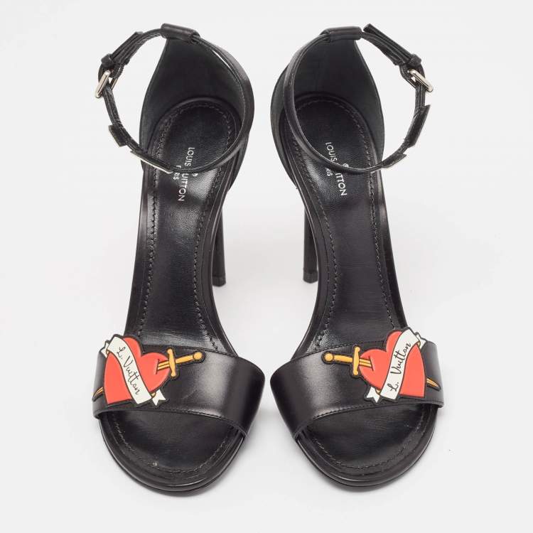 Pre Owned Louis Vuitton Black Leather Ankle Strap Sandals Size 38