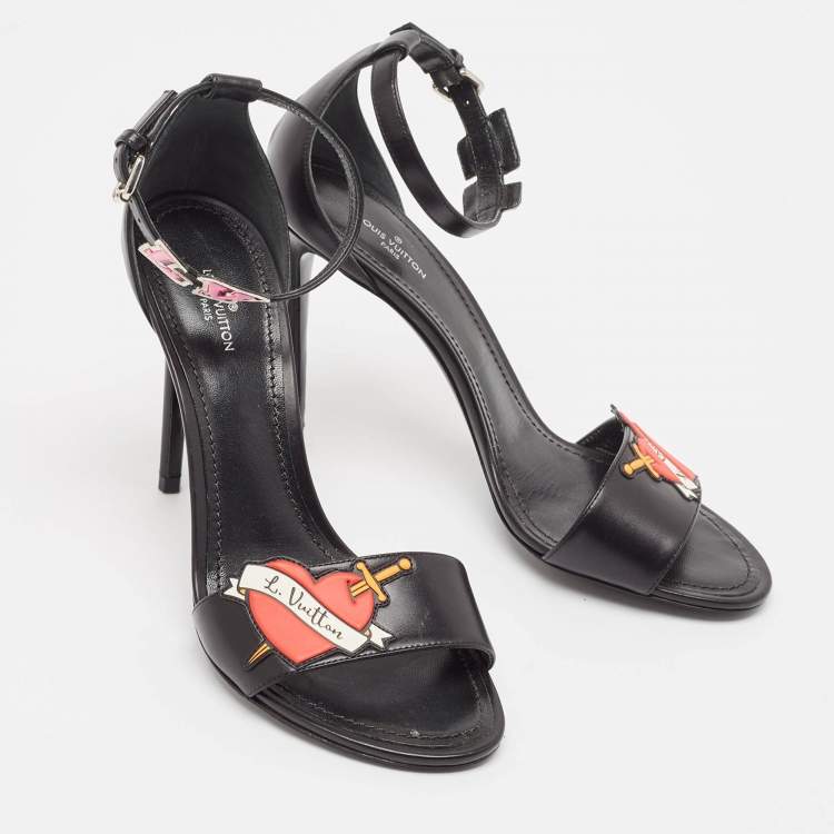 Pre Owned Louis Vuitton Black Leather Ankle Strap Sandals Size 38