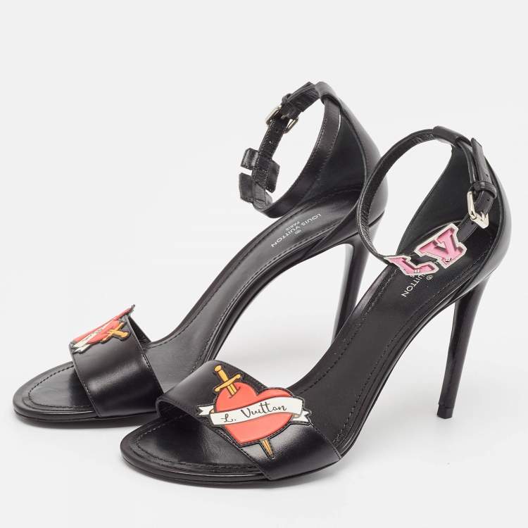 Pre Owned Louis Vuitton Black Leather Ankle Strap Sandals Size 38