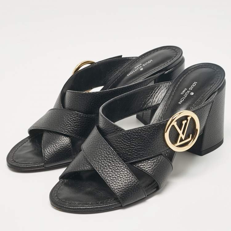 Pre Owned Louis Vuitton Black Leather Slide Sandals Size 36.5