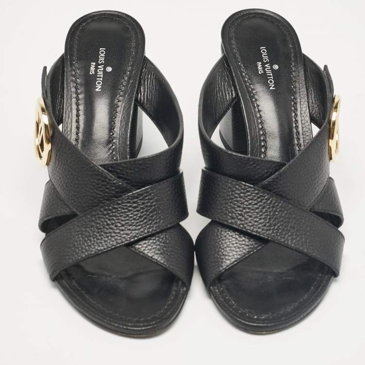Pre Owned Louis Vuitton Black Leather Slide Sandals Size 36.5
