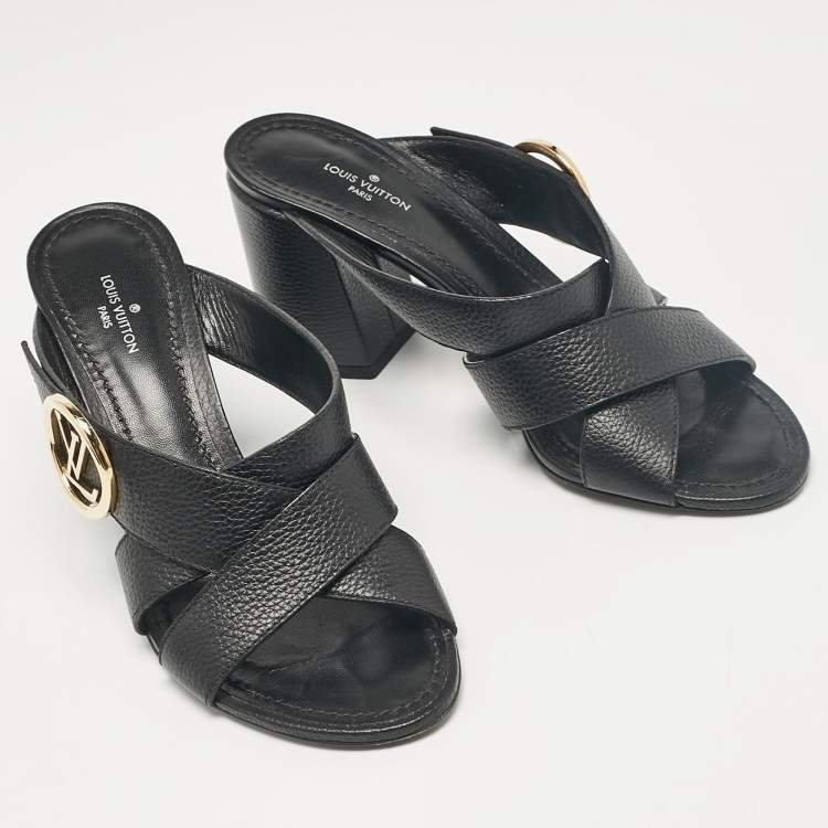 Pre Owned Louis Vuitton Black Leather Slide Sandals Size 36.5
