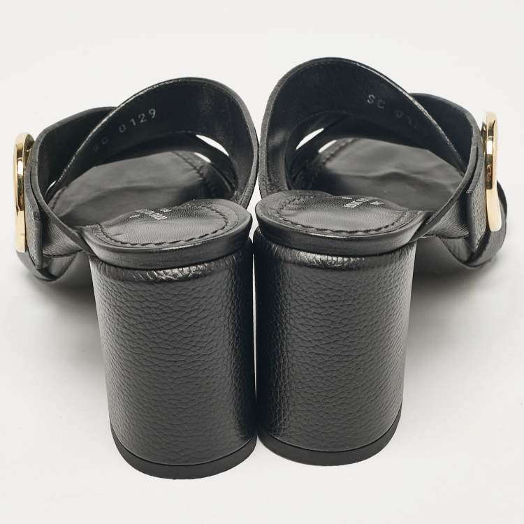 Pre Owned Louis Vuitton Black Leather Slide Sandals Size 36.5