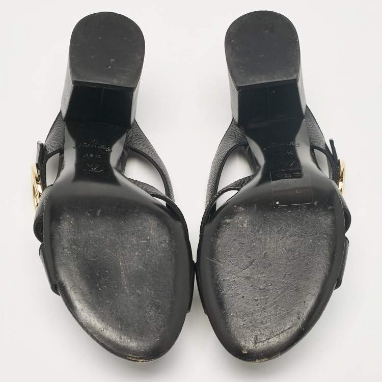 Pre Owned Louis Vuitton Black Leather Slide Sandals Size 36.5
