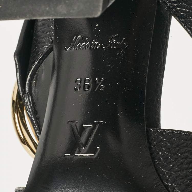 Pre Owned Louis Vuitton Black Leather Slide Sandals Size 36.5