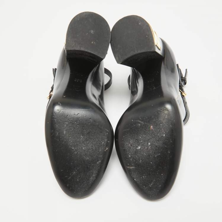 Pre Owned Louis Vuitton Black Patent Leather Mary Jane Ankle Strap Pumps Size 36.5