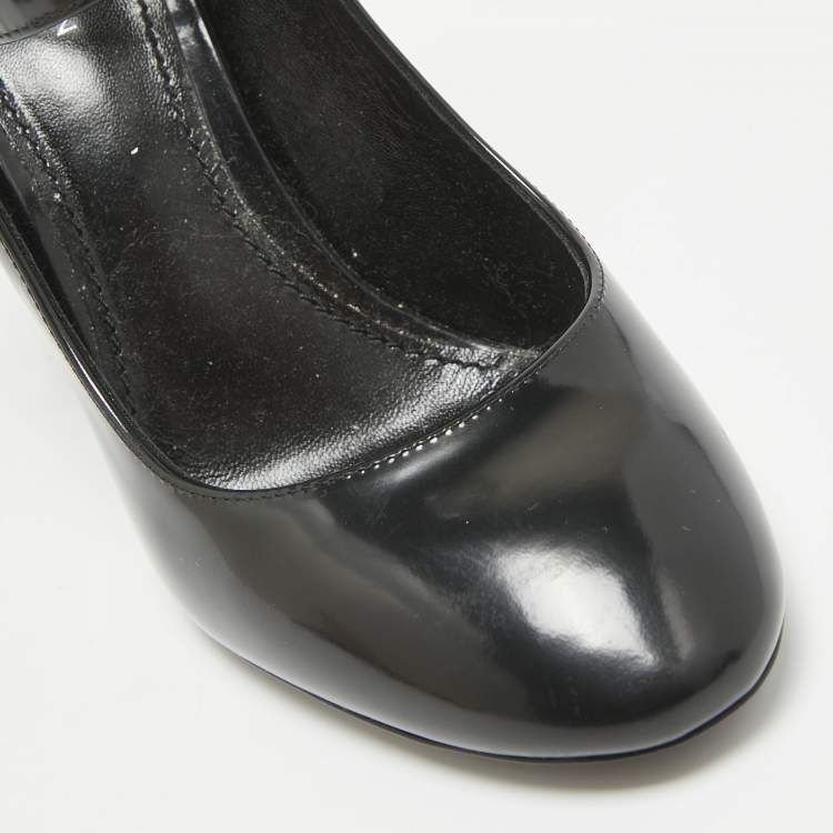 Pre Owned Louis Vuitton Black Patent Leather Mary Jane Ankle Strap Pumps Size 36.5