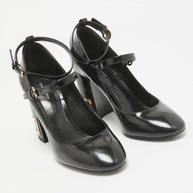 Pre Owned Louis Vuitton Black Patent Leather Mary Jane Ankle Strap Pumps Size 36.5