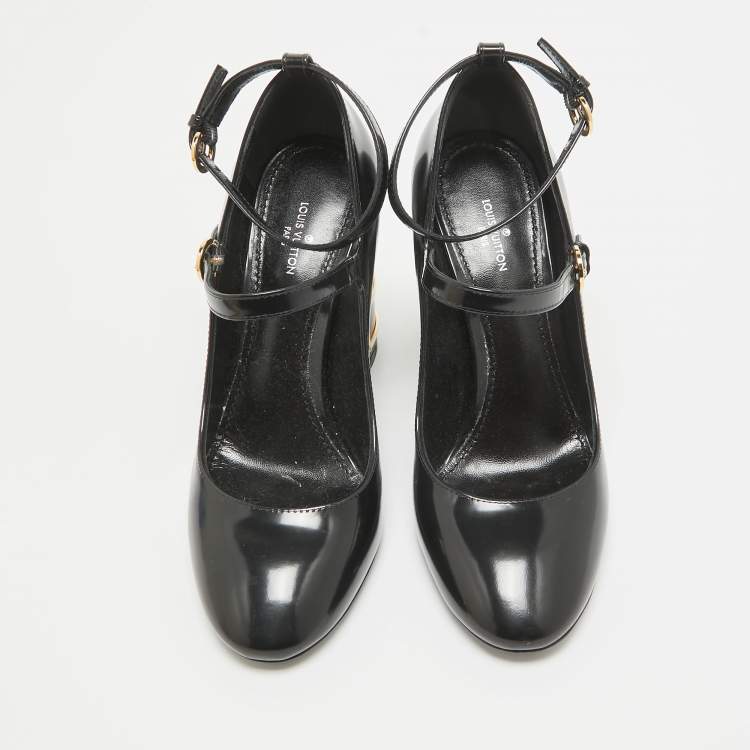 Pre Owned Louis Vuitton Black Patent Leather Mary Jane Ankle Strap Pumps Size 36.5