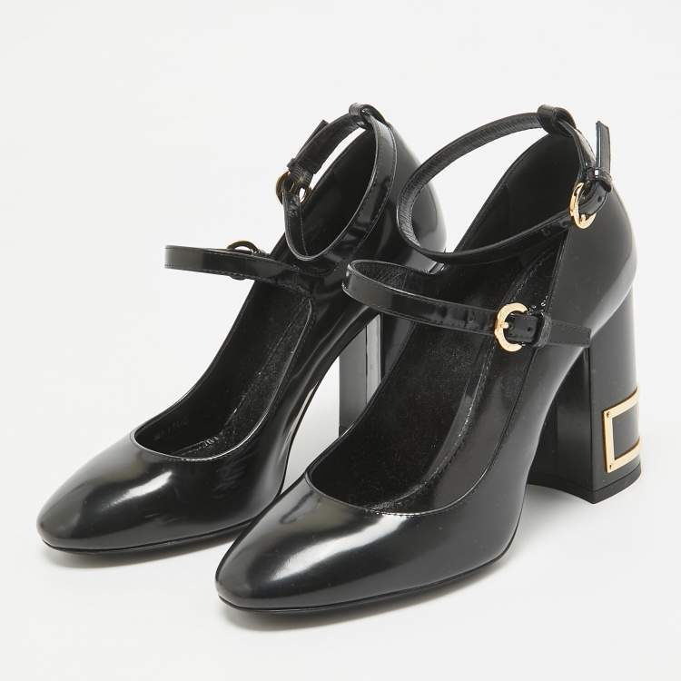Pre Owned Louis Vuitton Black Patent Leather Mary Jane Ankle Strap Pumps Size 36.5