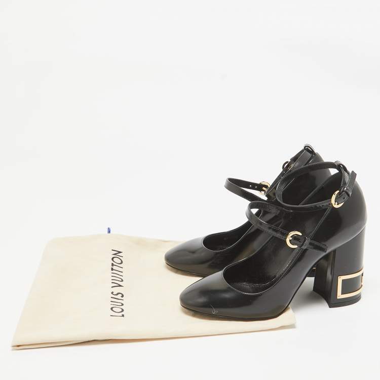Pre Owned Louis Vuitton Black Patent Leather Mary Jane Ankle Strap Pumps Size 36.5