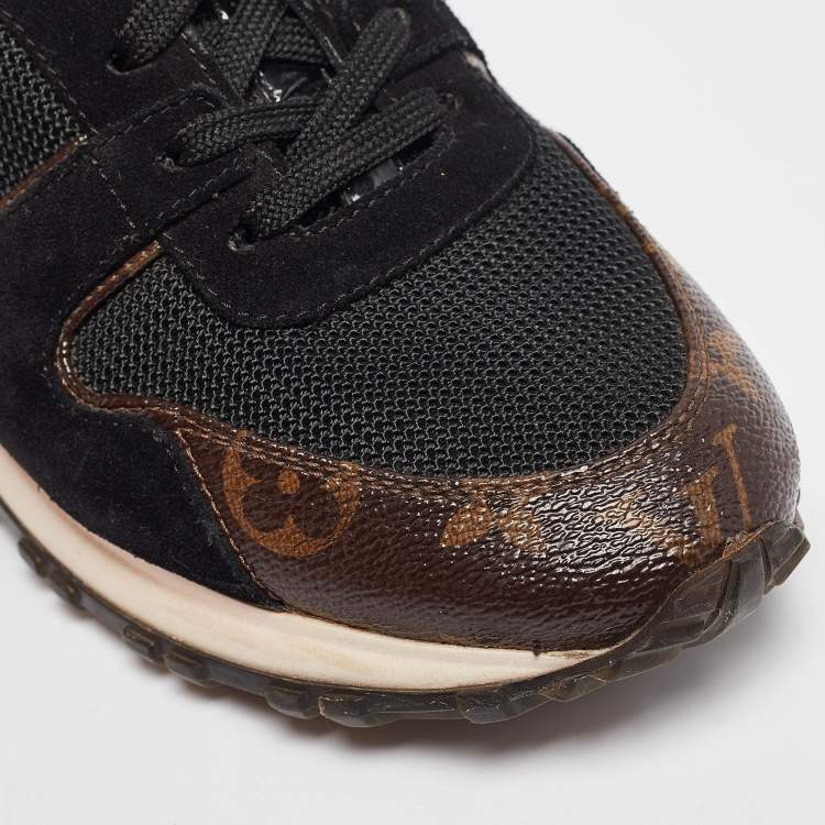 Pre Owned Louis Vuitton Black/Brown Canvas and Mesh Run Away Low Top Sneakers Size 36.5