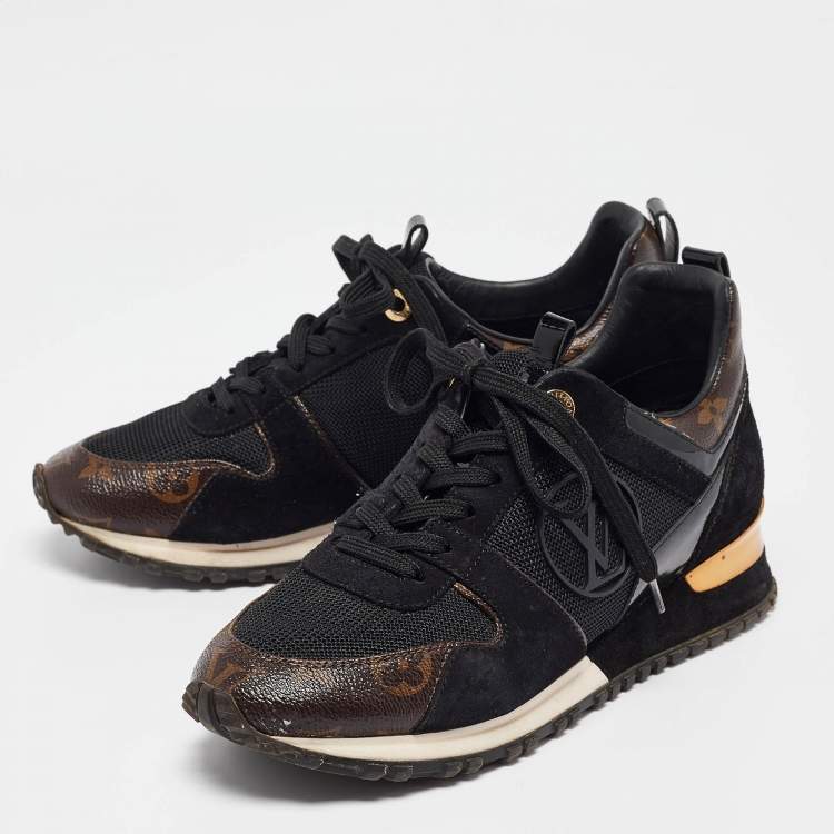 Pre Owned Louis Vuitton Black/Brown Canvas and Mesh Run Away Low Top Sneakers Size 36.5