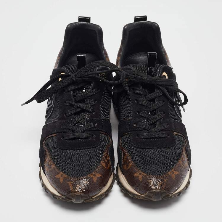 Pre Owned Louis Vuitton Black/Brown Canvas and Mesh Run Away Low Top Sneakers Size 36.5