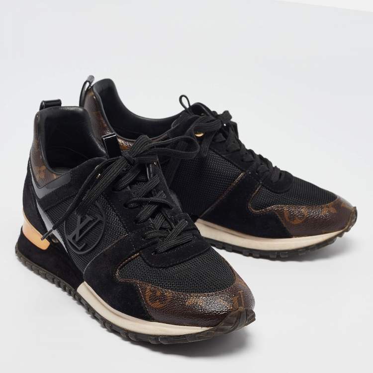 Pre Owned Louis Vuitton Black/Brown Canvas and Mesh Run Away Low Top Sneakers Size 36.5