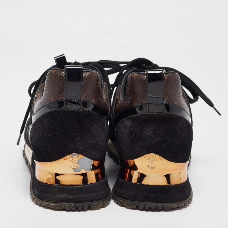 Pre Owned Louis Vuitton Black/Brown Canvas and Mesh Run Away Low Top Sneakers Size 36.5