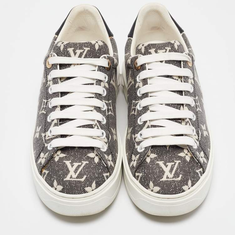 Pre Owned Louis Vuitton Two Tone Monogram Canvas Time Out Sneakers Size 37