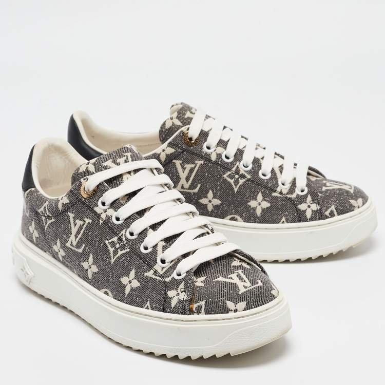 Pre Owned Louis Vuitton Two Tone Monogram Canvas Time Out Sneakers Size 37