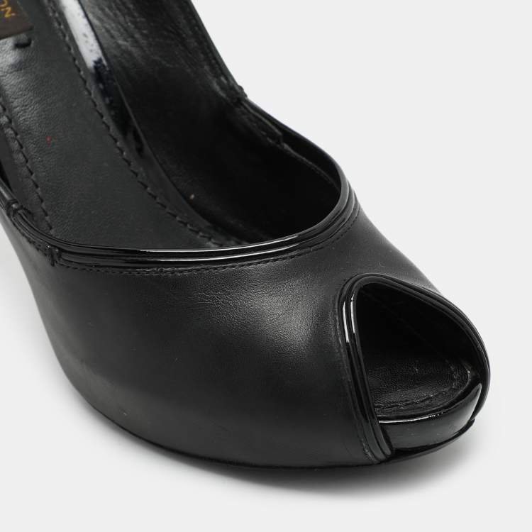 Pre Owned Louis Vuitton Black Leather Peep Toe Pumps Size 38