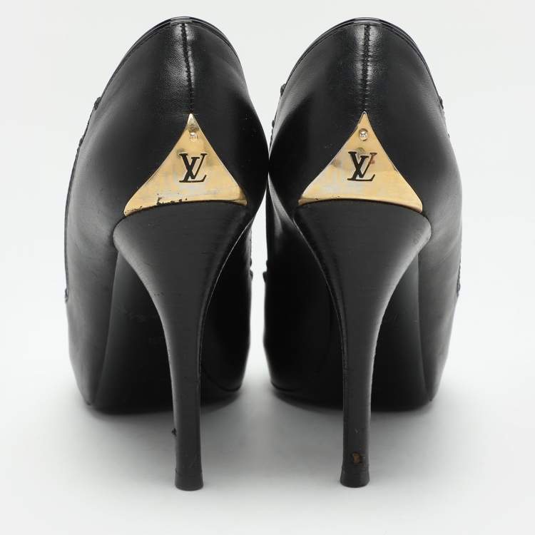 Pre Owned Louis Vuitton Black Leather Peep Toe Pumps Size 38