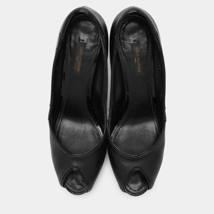 Pre Owned Louis Vuitton Black Leather Peep Toe Pumps Size 38
