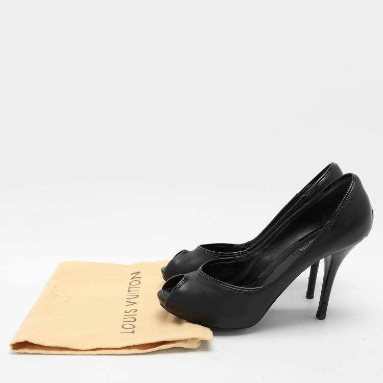 Pre Owned Louis Vuitton Black Leather Peep Toe Pumps Size 38