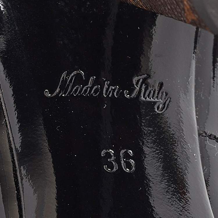 Pre Owned Louis Vuitton Black Patent and Canvas Peep Toe Pumps Size 36