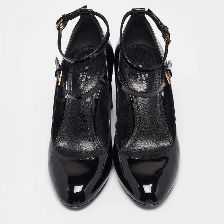 Pre Owned Louis Vuitton Black Patent and Canvas Peep Toe Pumps Size 36