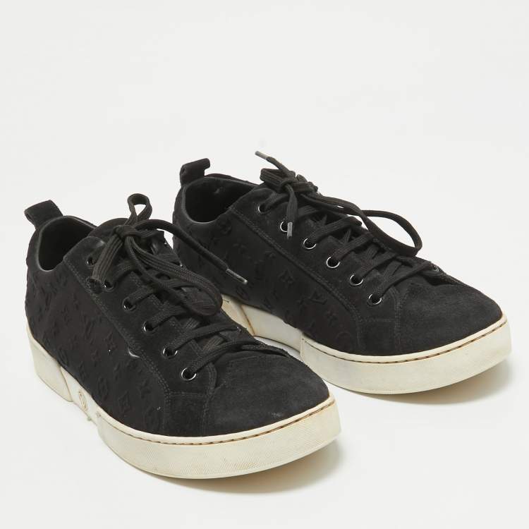 Pre Owned Louis Vuitton Black Monogram Suede Low Top Sneakers Size 39