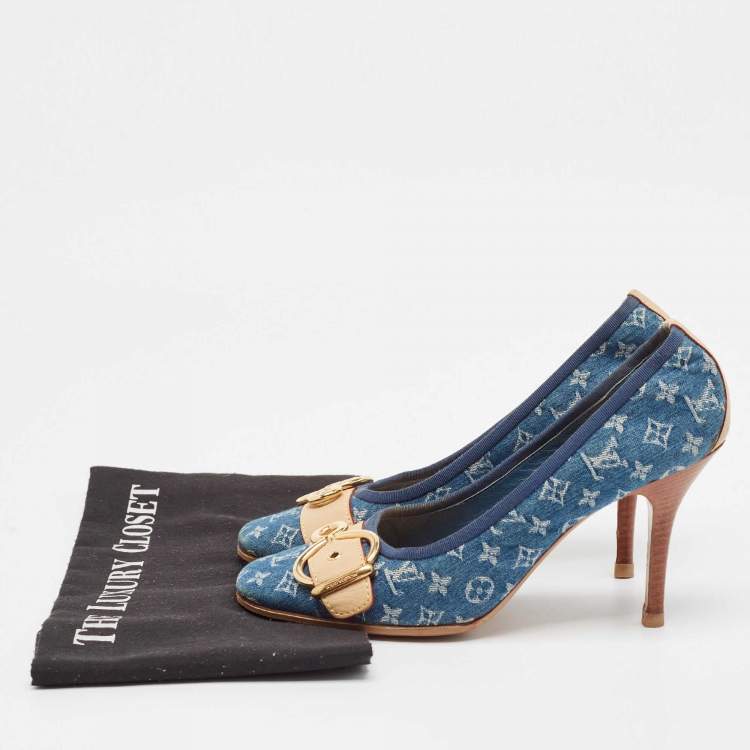 Pre Owned Louis Vuitton Blue Denim and Leather Pumps Size 37.5