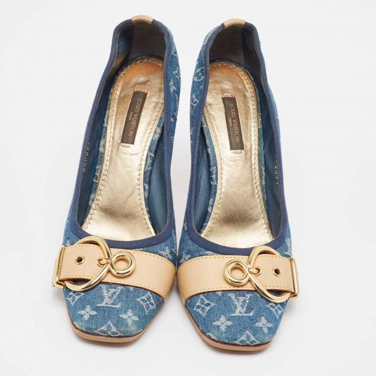 Pre Owned Louis Vuitton Blue Denim and Leather Pumps Size 37.5