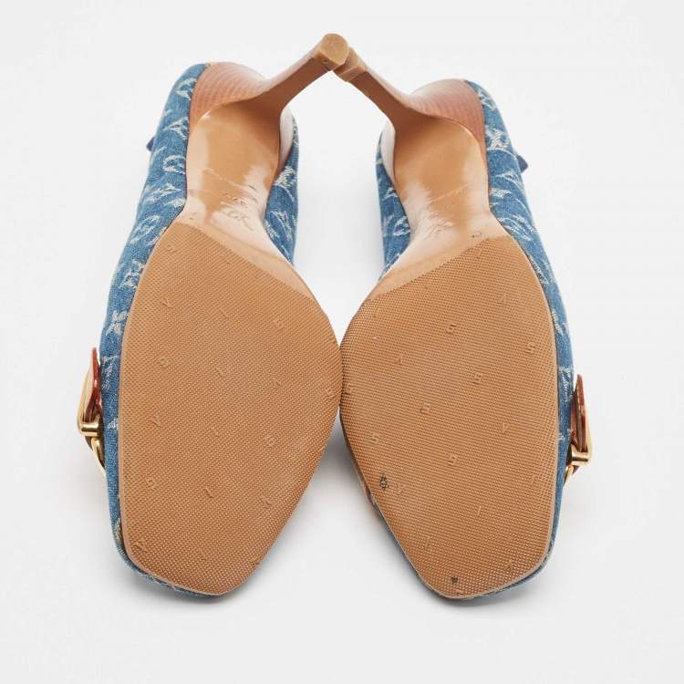 Pre Owned Louis Vuitton Blue Denim and Leather Pumps Size 37.5